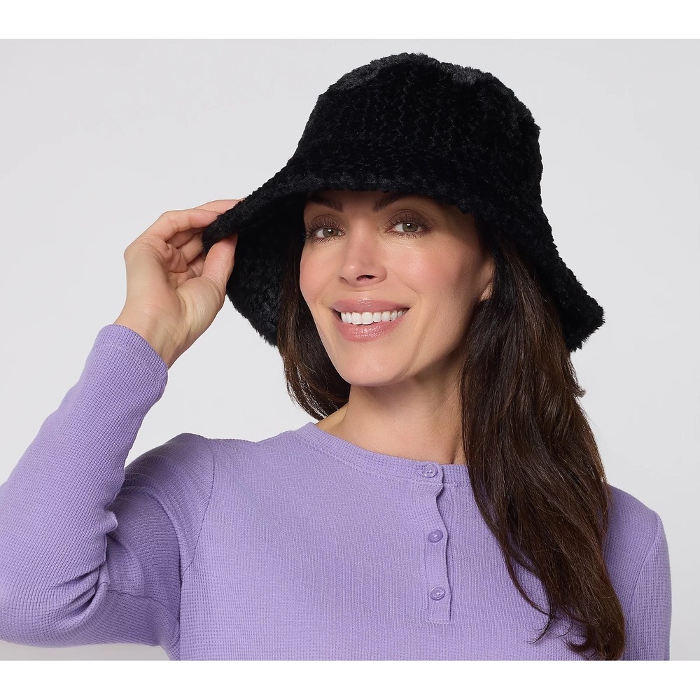Sprigs Braided Faux Fur Bucket Hat Black,LG/XL #1H